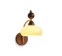 Applique Murale Moderne Du Milieu Du Siècle, Élégante Applique En Bois de Noyer Et Laiton, 1 Lumière E27 En Verre Dépoli, Éclairage D'Ambiance Doux Pour Chambre, Salon, Chevet, Bureau (30 Cm/11,81 Po)