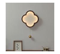 Applique murale moderne du milieu du siècle en laiton avec trèfle à quatre feuilles et abat-jour en verre, base en bois frêne et fer, for chambre à coucher, entrée(Brown)