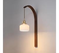 Applique Murale Moderne du Milieu Siècle en Verre avec Bois Suspendu for Couloir, Luminaire Vintage Ambre Blanc Céramique Col De Cygne, Lampe Ferme for Chambre À Coucher, Salon, Salle Bain(Cylinder)