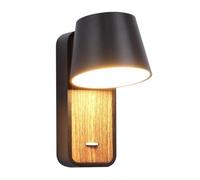Applique Murale Moderne en Aluminium Noir et Bois avec Spot Orientable LED 6W et Interrupteur pour Table de Nuit Chambre à Coucher.