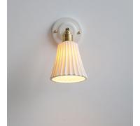 Applique Murale Moderne en céramique Blanche, élégante Lampe de Chevet réglable en Laiton avec Abat-Jour en céramique rayé, Base en céramique, pivotante à 350°, luminaire d'art de Style Japonais