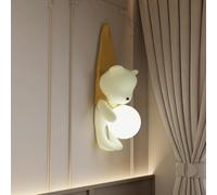 Applique Murale Moderne en Forme D'ourson avec Abat-Jour en Verre Globe, Lampe Murale Créative en Résine Rose/Jaune, Luminaire Décoratif pour Chambre De Garçon Ou De Fill, Yellow Clothes