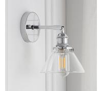Applique Murale Moderne en Laiton chromé, Design Minimaliste, cône en Verre Transparent, réglable, élégante, pour Chambre à Coucher, Chevet, Salle de Bain, E27