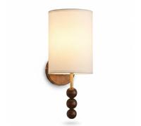 Applique Murale Moderne En Tissu, Luminaire Mural En Frêne Massif Et Laiton, Lampe de Chevet Cylindrique Crème, Éclairage Nordique Pour Chambre, Salon, Couloir, Escalier, Entrée (41 Cm/16,1 Pouces)/41
