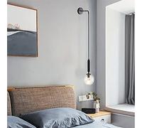 Applique murale moderne en verre à globe unique, style milieu du siècle, structure en métal noir, câble de 100 cm, idéale pour chambre, chevet, hôtel, maison de campagne, verre blanc martelé.