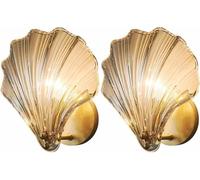 Applique Murale Moderne en Verre avec Forme De Coquillage Chambre à Coucher Applique Murale en Fer Applique Murale Dorée Éclairage De Salle De Bain Vanité Applique Murale, Amber, 2-Pack