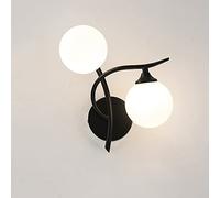 Applique Murale Moderne Et Épurée Avec Boule En Verre Et Led, En Fer Forgé Doré/Noir, Idéale Pour La Chambre, Le Salon Ou Toute Autre Pièce. Ampoule G9 3000K, 2 Lumières, Noir, Droite.
