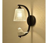 Applique Murale Moderne Noire Style Ferme avec Verre strié, Style Nordique Moderne, Lampe Murale Vintage Style Oiseau Blanc Art déco pour Chevet, Salle de Bain, Salon