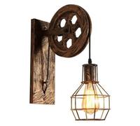 Applique Murale Moderne pour Couloir Style Industriel Rustique | Lampe Murale Vintage En Fer Forgé avec Douille à Poulie Réglable Et Suspension Cage Finition Bronze pour Une Maison de Campag