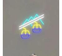 Applique murale néon pour remontées mécaniques, décoration murale de montagne d'hiver, panneau de cabine de station de ski, décoration murale de pavillon de sports de neige