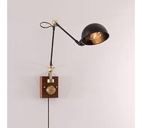 Applique Murale Noire à Bras pivotant Antique avec Base en Noyer, luminaire Mural réglable à Brancher ou à câbler, luminaires muraux rétro pour Chambre, Salon et hôtel