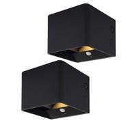 Applique murale noire Batterie Détecteur de mouvement Applique murale Aimant USB réglable, 1x LED 1W 50Lm blanc chaud, LxLxH 10,1x10,1x8 cm, set de 2 pièces