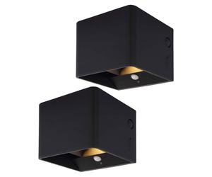 Applique murale noire Batterie Détecteur de mouvement Applique murale Aimant USB réglable, 1x LED 1W 50Lm blanc chaud, LxLxH 10,1x10,1x8 cm, set de 2 pièces
