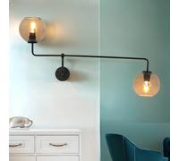 Applique Murale Noire En Verre Fumé 2-Flmg Abat-Jour Cadre En Métal Vintage