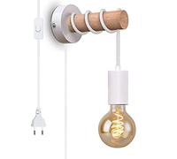 Applique murale nordique avec équerre en bois et base de métal en pour douille E27 Veilleuse moderne 220 V - Câble de 1,6 m, Appliques murales avec cordon enfichable pour salon (Blanc Couleur)