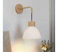 Applique Murale Nordique en Bois avec Abat-Jour en céramique rayée, Lampe Murale Suspendue rétro Moderne en Laiton et Lampe de Chevet, Fil de Suspension réglable, éclairage décoratif d'intérieur