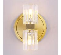 Applique murale nordique en laiton brossé, abat-jour cylindrique en verre doré, éclairage vanité haut en bas, luminaire d'ambiance intérieur for salle bain, salon, compatible avec ampoules blanc chaud