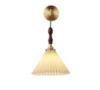 Applique Murale Nordique en Noyer, Applique Murale Moderne à Suspendre avec Abat-Jour en Tissu plissé, Douille en Laiton, luminaire Mural d'intérieur câblé E27 pour Chambre, Salle
