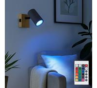 Applique LED dimmable avec télécommande Applique en bois, changement de couleur RGB, avec spot orientable, métal noir graphite brun, 4,8W 320lm blanc chaud, LxH 7x10 cm