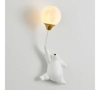 Applique Murale Ours Dessin Animé, Lampe Décorative pour Chambre d'enfant, Applique Murale en Résine Blanche avec Abat-Jour Ballon, Douille G9, Design Moderne pour Chambre, Left