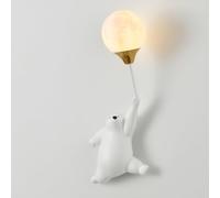 Applique Murale Ours Dessin Animé, Lampe Décorative pour Chambre d'enfant, Applique Murale en Résine Blanche avec Abat-Jour Ballon, Douille G9, Design Moderne pour Chambre, Right