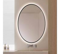 Applique Murale Ovale dorée 91 x 71 cm (36 x 28 po) avec éclairage LED antibuée, intensité Variable 3 Couleurs, Cadre incassable, Style cheminée (Noir, 71 x 91 cm / 40 x 30 po)