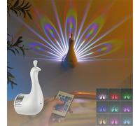 Applique murale paon, lampe de projection de paon avec télécommande, 7 couleurs, lampe de bureau à LED avec chargement USB, décoration murale/table (blanc)