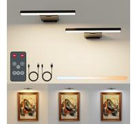 Applique Murale pour Tableau Rechargeable Sans Fil, Lot de 2, Lampe LED avec Télécommande, Batterie 6000mAh, 3 Températures de Couleur, 5 Modes d'Éclairage, pour Cadres, Photos, Salon, Galerie