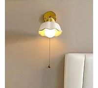 Applique murale pour tête de lit de chambre à coucher Blanc - Mini petite applique murale de lecture de bureau avec interrupteur à tirette, luminaire d'intérieur traditionnel en céramique