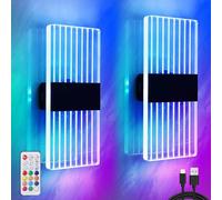 Applique Murale Rechargeable USB Sans Fil, Lampe Murale RGB Intelligente Avec Télécommande, 12 Couleurs+100 Modes Dynamiques, Dimmable Applique Murale Batterie LED Avec Interrupteur, Noir, Lot de 2