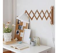 Applique murale rétro en bois d'intérieur avec interrupteur, lampe à ciseaux à bras télescopique réglable, lampe de chevet extensible lampe de lecture murale flexible abat-jour en tissu E27 éclairage