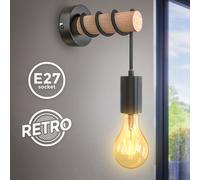 Applique murale rétro noir industriel vintage bois-métal chambre E27 9,6x17cm