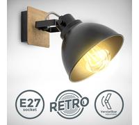 Applique murale rétro pivotante en bois et métal lampe murale vintage noir, or