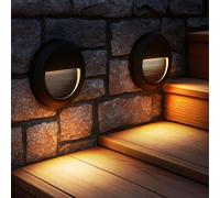 Jeu de 2 lampes d'escalier Lampe d'extérieur Lampe de façade noire Lumière d'escalier Lampe de terrasse ronde, IP65, LED 2W 80Lm blanc neutre, DxH 15x2,7 cm