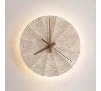 Applique Murale Ronde en travertin Jaune de Style Japonais Wabi-Sabi avec Horloge au Design créatif, luminaire Mural en Pierre Naturelle pour Chambre à Coucher et Couloir