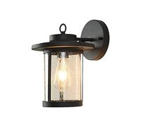 Applique murale rustique de style ferme, étanche, noire, style industriel, pour extérieur, fixation murale, douille E27, verre transparent texturé, idéale pour terrasse, garage ou porte d'entrée.