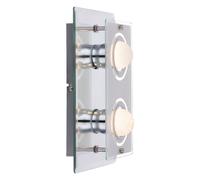 Applique murale salle de bain couloir lumière mur chrome applique verre salon, miroir, 2x LED 4W 350Lm blanc chaud, LxlxP 27x16x9 cm