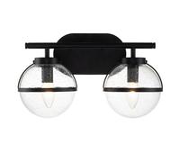 Applique Murale Salle de Bain Noir IP44 38,1 CM Large 2x E14 Verre Métal Lampe