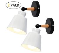 Applique murale - SMOTOP - 2x E27 - Métal & bois blanc réglable - Style vintage scandinave