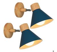 Applique murale - SMOTOP - Bois et métal - Bleu foncé Ø17,5 cm - 2 x E27 réglable