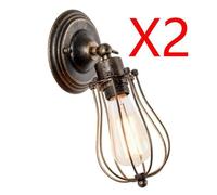 Applique murale - SMOTOP Cage vintage réglable - Métal bronze rouille - 2x E27 articulée - 12x23 cm