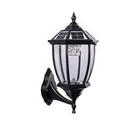 Applique murale solaire à distance LED IP54 Lampe murale étanche Vintage Noir Lanterne murale extérieure avec lumière blanche/lumière chaude Luminosité Dimmable Smart Timing Lumières extérieures pour