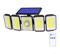 Applique murale solaire avec 5 têtes réglables, détecteur de mouvement, étanchéité IP65, télécommande, pour éclairage extérieur, jardin, cour, allée