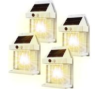 Applique murale solaire d'extérieur en tungstène, sans fil, détecteur de mouvement du crépuscule à l'aube, applique murale à DEL, étanche IP65, éclairage mural extérieur terrasse (4 pièces, blanc)