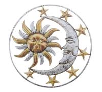 Applique Murale Soleil Lune en Fer Forgé, Ornement Suspendu
