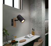 Spot Mural Luminaire Sportif Applique Salon Bois Noir Projecteur Pivotant GU10