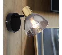 Spot mural avec interrupteur Applique murale verre bronze Spot mobile, métal noir, 1x E14, LxHxP 11x11,5x15 cm