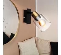Applique murale en verre Spot orientable Spot mural salon noir doré, métal, 1x douille E14, LxlxH 15,5x8x15,8 cm