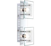 Applique murale spot lampe spot lumière couloir, 2 ampoules, plaque de verre blanc rayé chrome, douilles G9, LxlxH 25x10x7,5cm