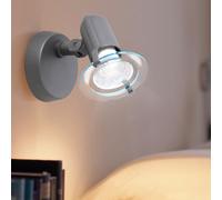 Applique murale lampe de salon ronde grise avec spot mobile, plastique, 1x douille E14